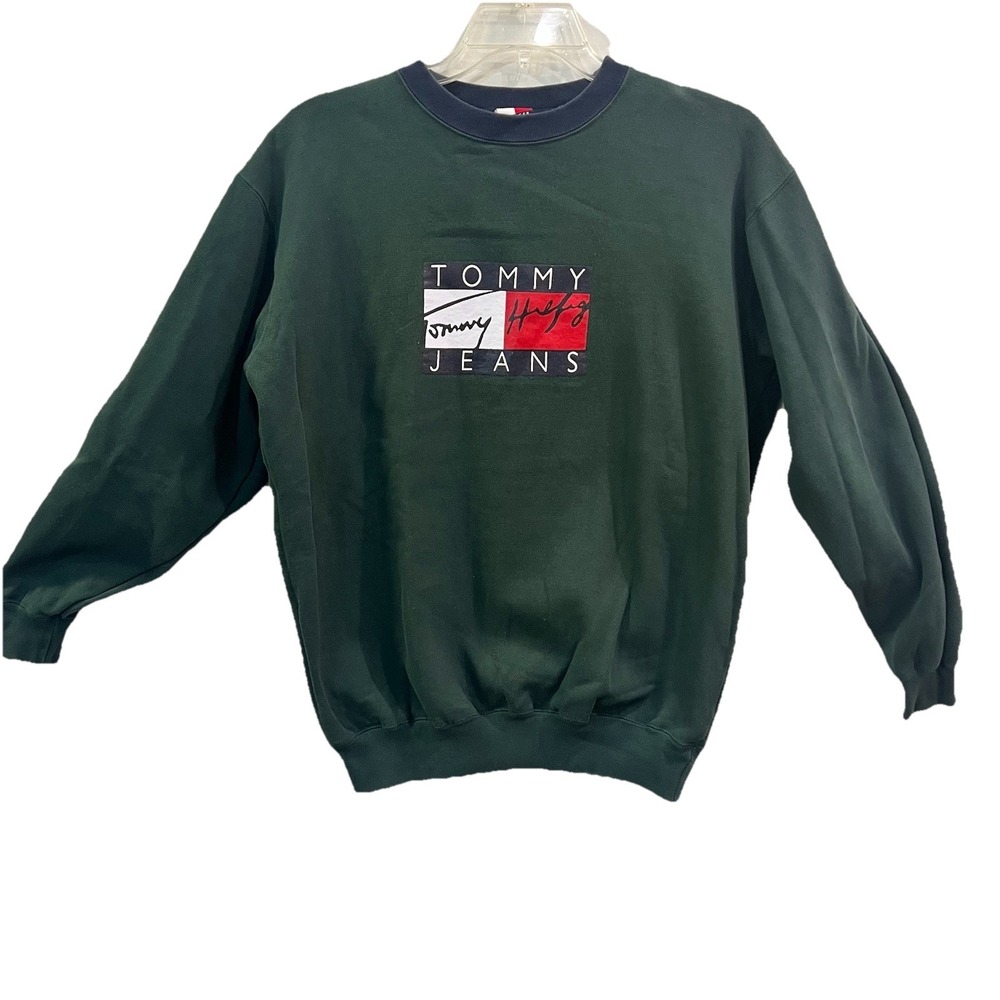 VTG Tommy Hilfiger Jeans Green Crewneck Sweatshirt Men's‎ Sz XL Classic Preppy